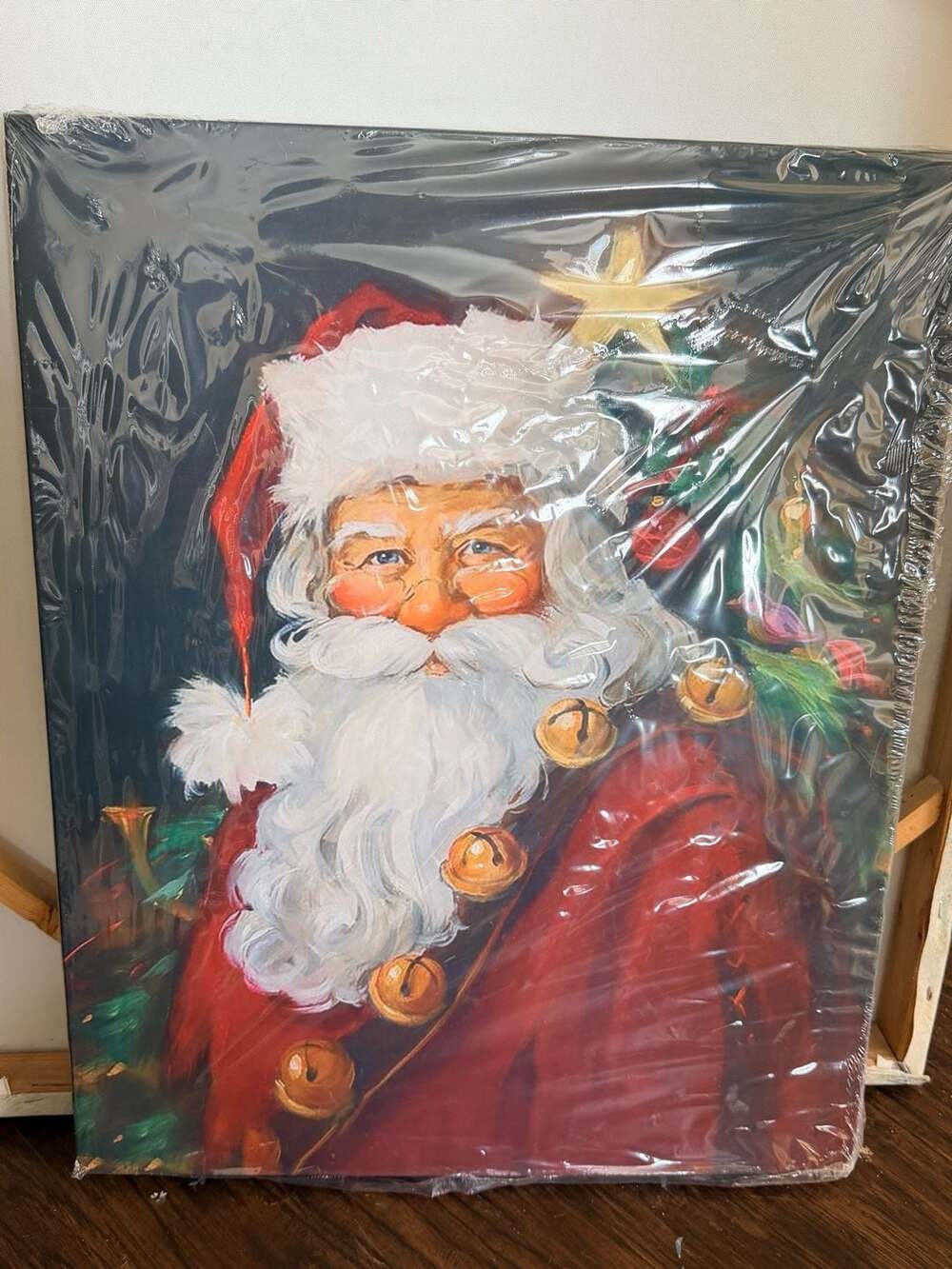 Vintage Santa Claus Framed Canvas Wall Art - Classic Christmas Holiday Decor